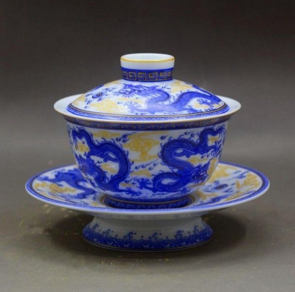 新品】景徳鎮 青花竜紋三才蓋碗 茶碗 湯飲み煎茶器 - メルカリ