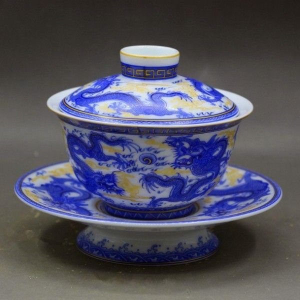 新品】景徳鎮 青花竜紋三才蓋碗 茶碗 湯飲み煎茶器 - メルカリ