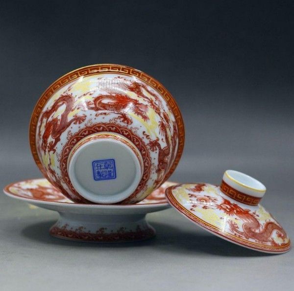 新品】中国茶器 紅竜三才蓋碗 茶碗 湯飲み煎茶器 - メルカリ