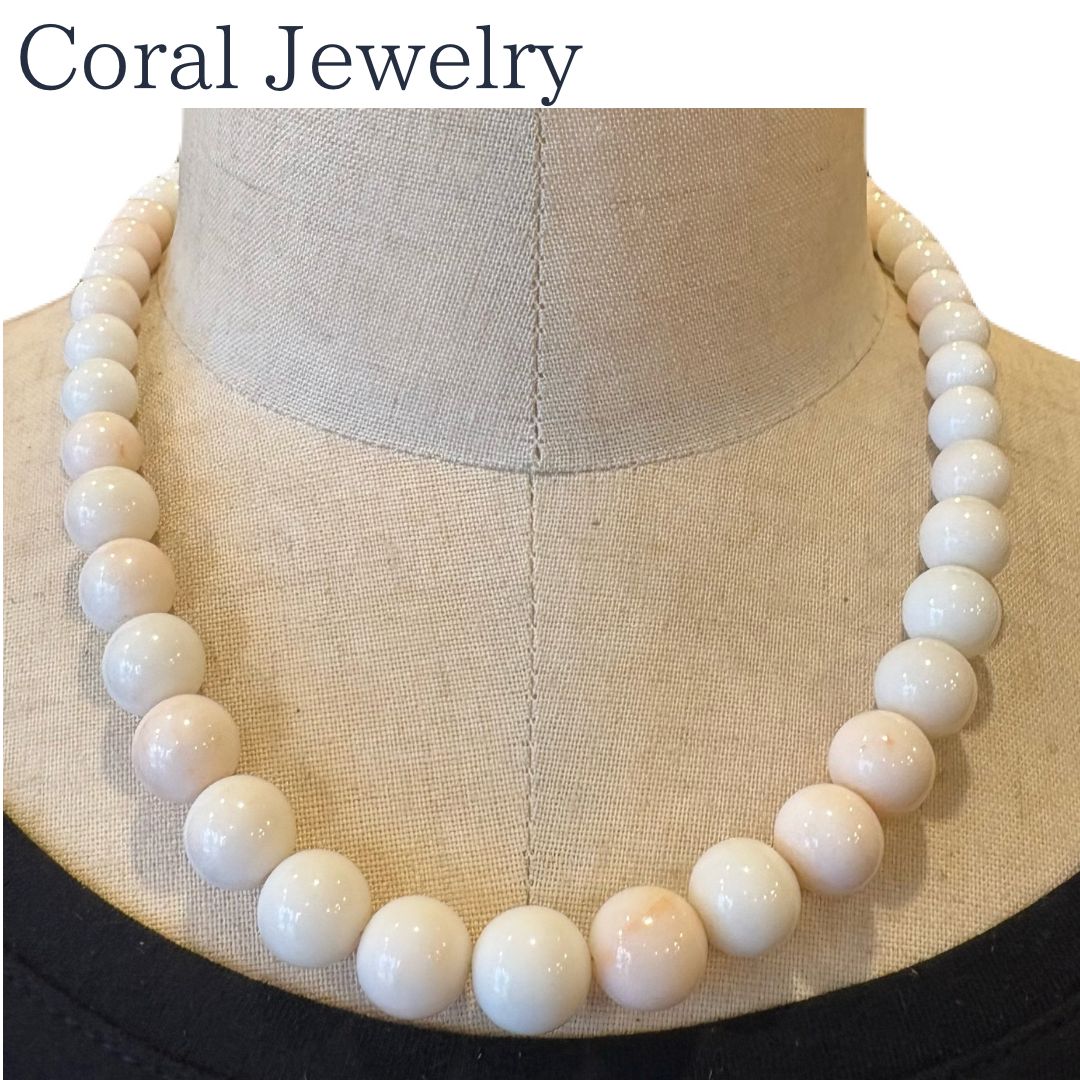 天然白珊瑚ネックレス 9〜12mm珠 約48cm シルバー金具 上品