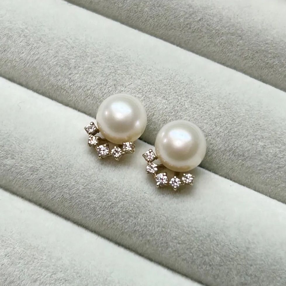 agete アガット あこや真珠 6.5mm K10 ピアス ジルコニア 5粒 パール