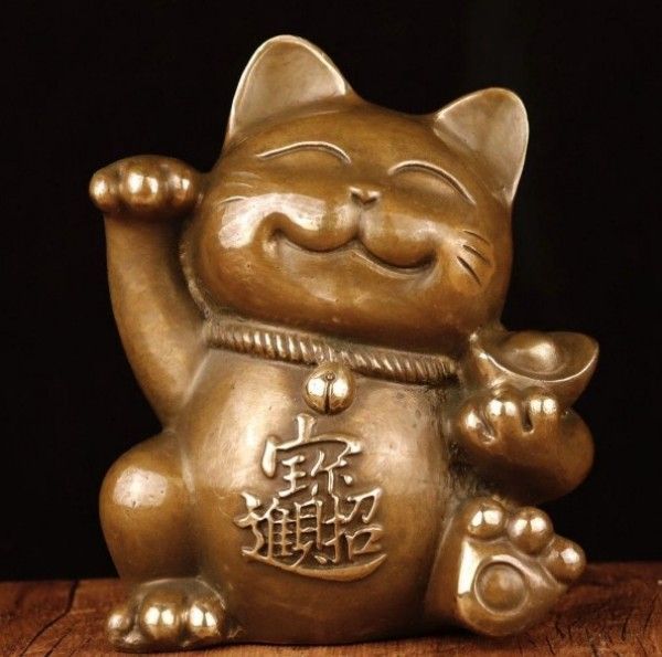 招財猫】銅制 招財進宝 茶台茶寵 自宅 オフィスカウンター 装飾品