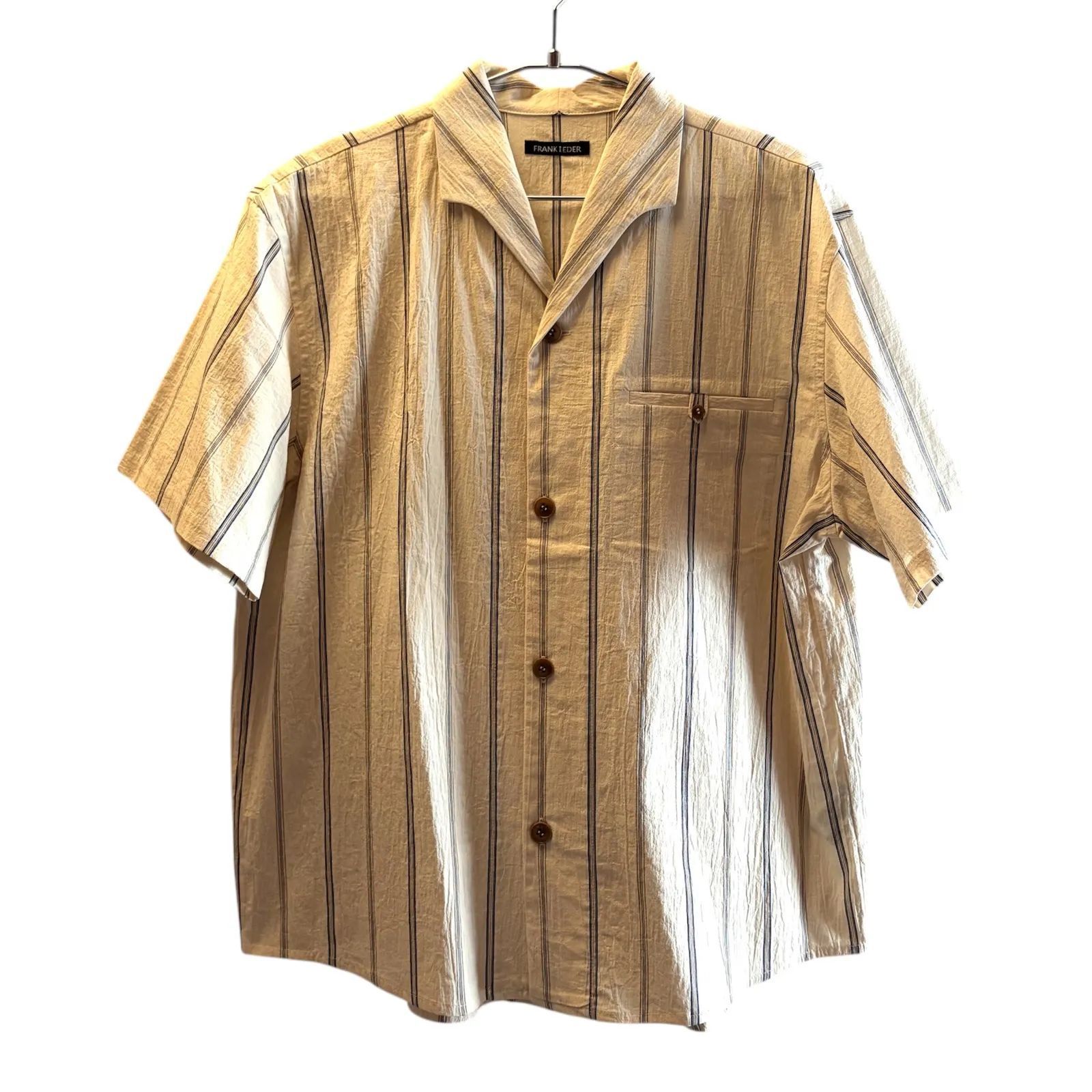 新品 FRANK LEDER “ORGANIC STRIPED COTTON OPEN COLLAR SHORT SLEEVE