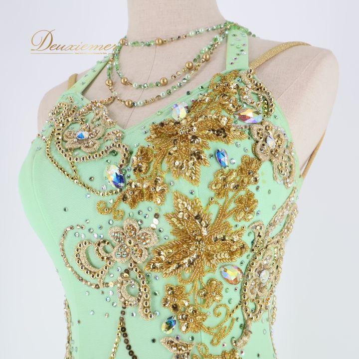 【チャコット】 ゴールド×緑 ドレス 社交ダンス 衣装 チャコット Chacott スタンダード ドレス