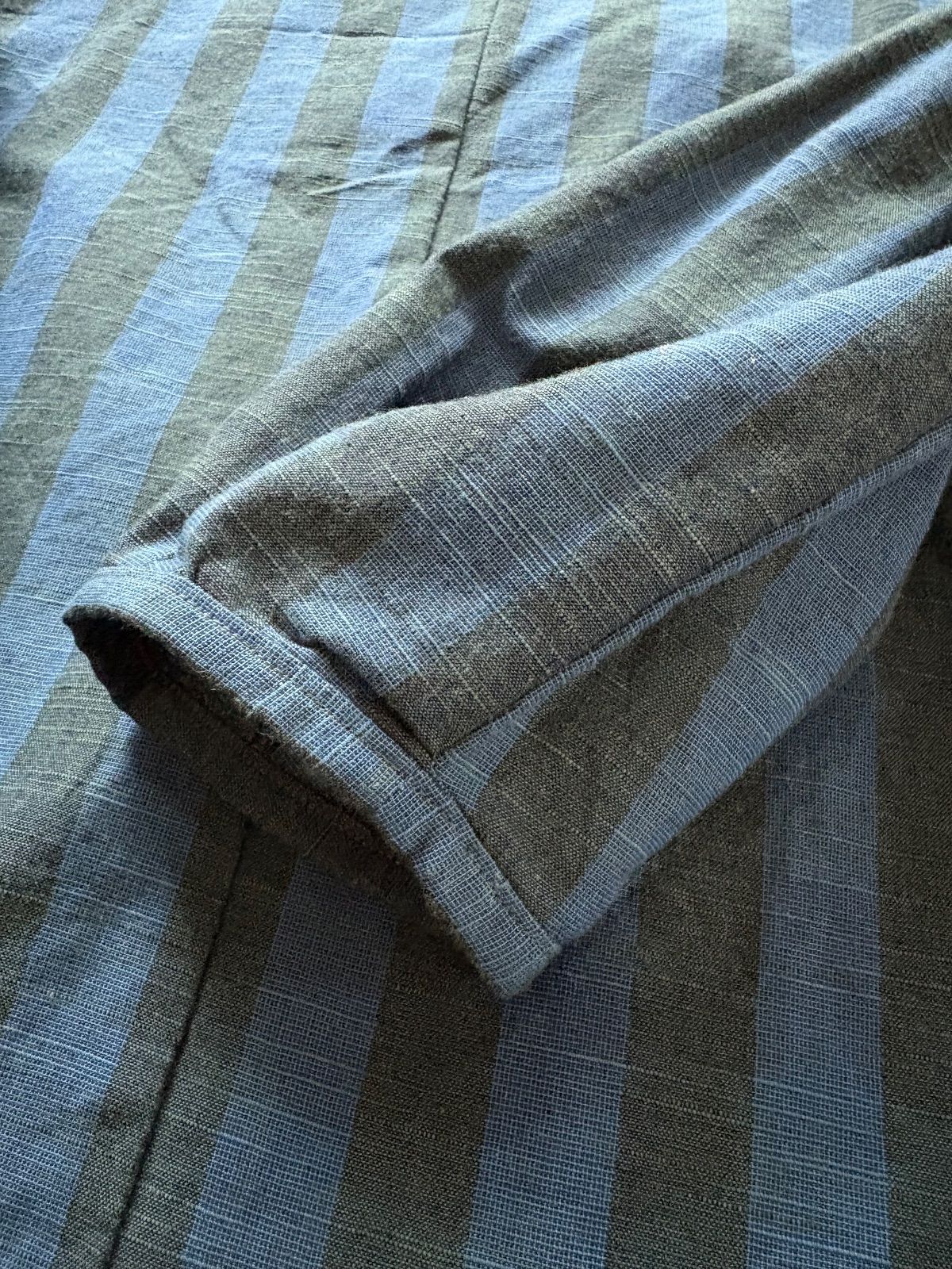  会津木綿 まりも縞 ふんわり袖のカットソー ハンドメイド 五分袖 七分袖 Tシャツ カットソー