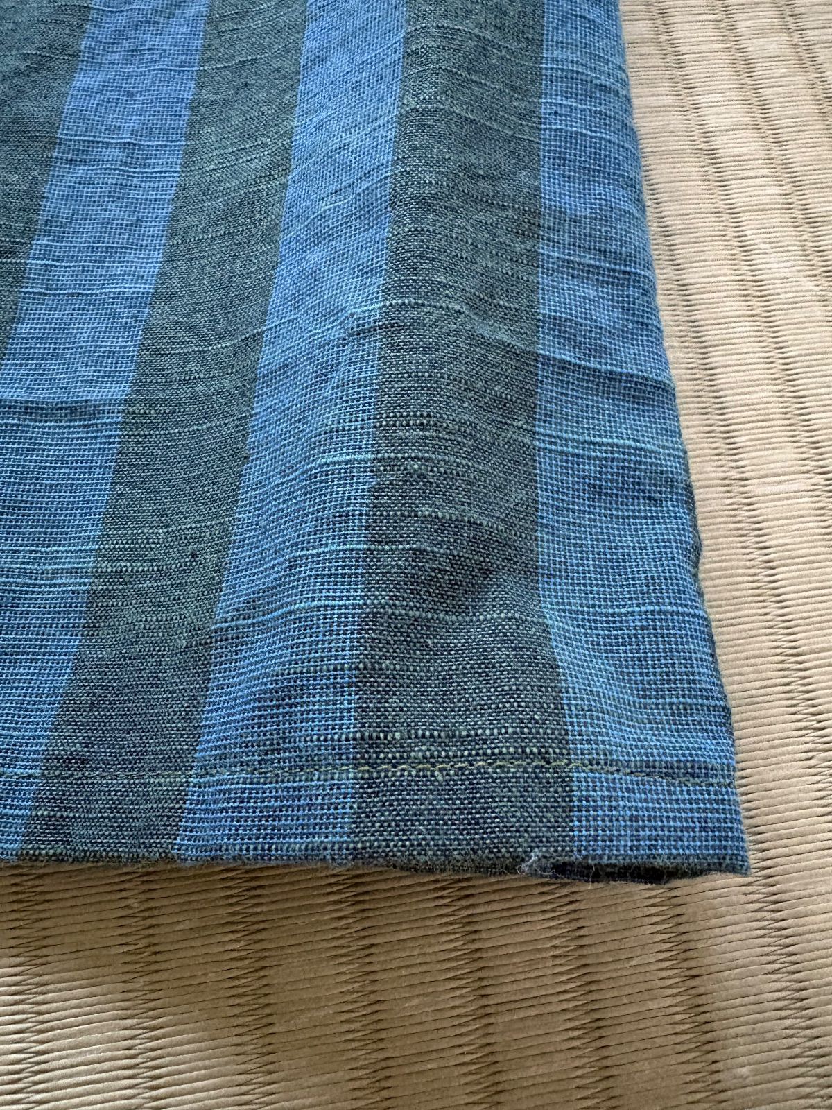 会津木綿 まりも縞 ふんわり袖のカットソー ハンドメイド