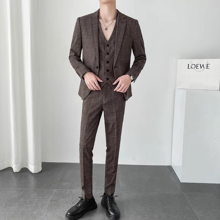 1つボタン チェック柄