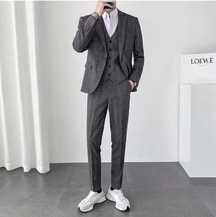 1つボタン チェック柄