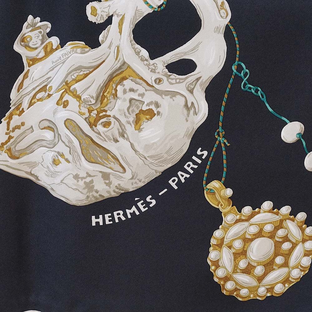 Hermès シルクスカーフ 90cm 珊瑚の夢 エルメス カレ90 Reve de Corail 珊瑚の夢 スカーフ シルク ブルー