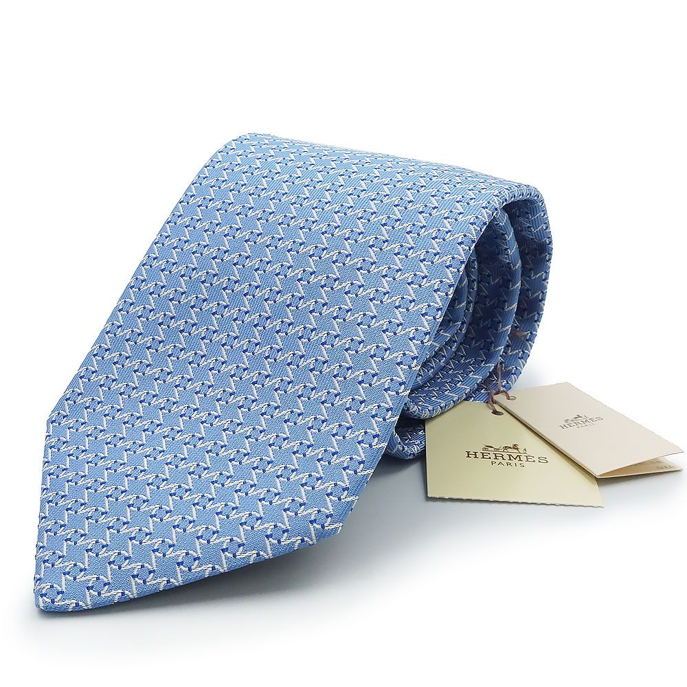 エルメス Moulin a Vent ネクタイ 8CM シルク100％ シエル ブラン