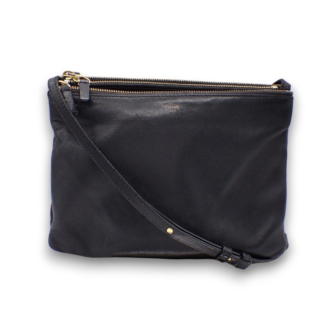 セリーヌ　ショルダーバッグ　トリオラージ　フィービー期　旧ロゴ　ブラック CÉLINE セリーヌ トリオ ラージ ショルダーバッグ 旧ロゴ ブラック