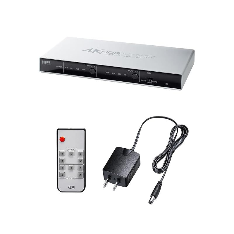 サンワダイレクト HDMI切替器 マトリックス 4 K 60 Hz 4入力 2出力 PS 5対応 HDR HDCP 2.2 光デジタル リモコン付き 400-SW 039