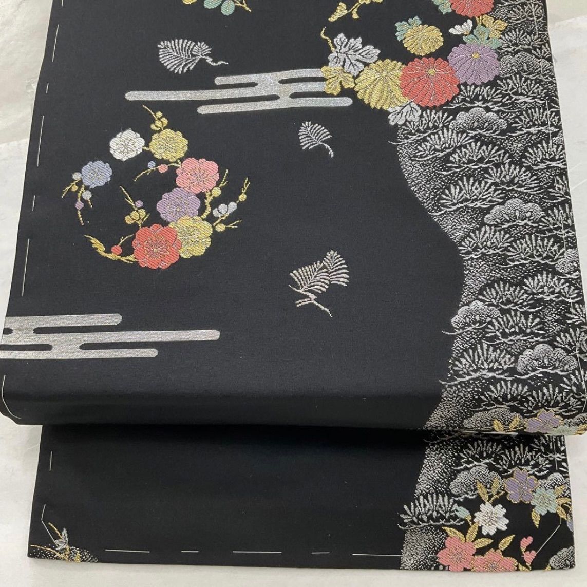  kimono one kimonoarisa 同然 最 西陣織 唐織 黒地 金彩 銀彩 九寸名古屋帯 長尺 正絹 371㎝ 名古屋帯 帯