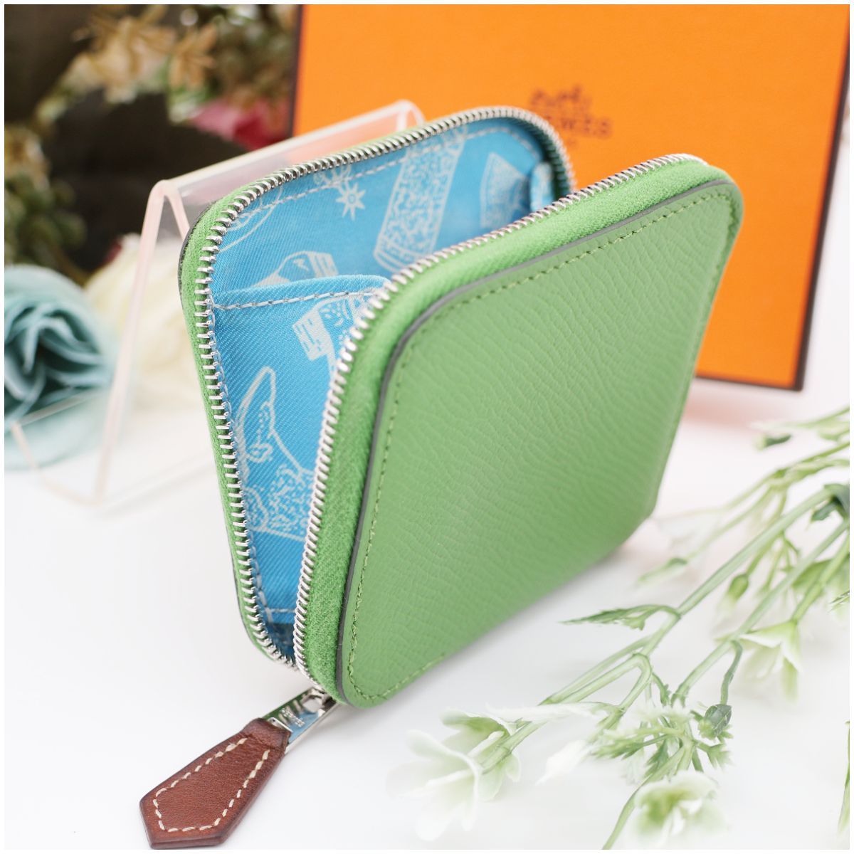 エルメス アザップ シルクイン ミニ ヴェールユッカ ヴォーエプソン B刻 箱付 HERMES エルメス アザップ シルクイン ミニ コインケース ヴェール