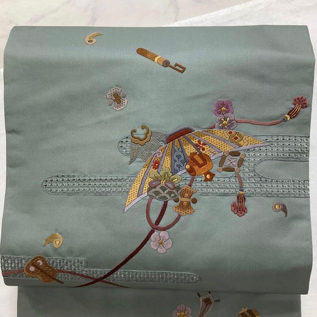 kimono one kimonoarisa ふっくら刺繍の九寸名古屋帯 長尺 正絹 368 5㎝