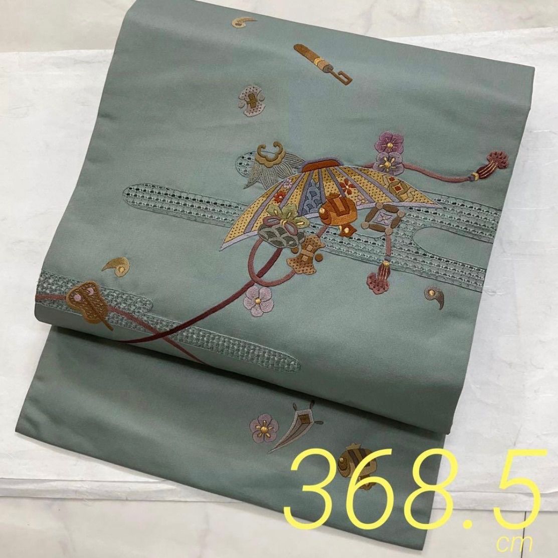 kimono one kimonoarisa ふっくら刺繍の九寸名古屋帯 長尺 正絹 368 5㎝