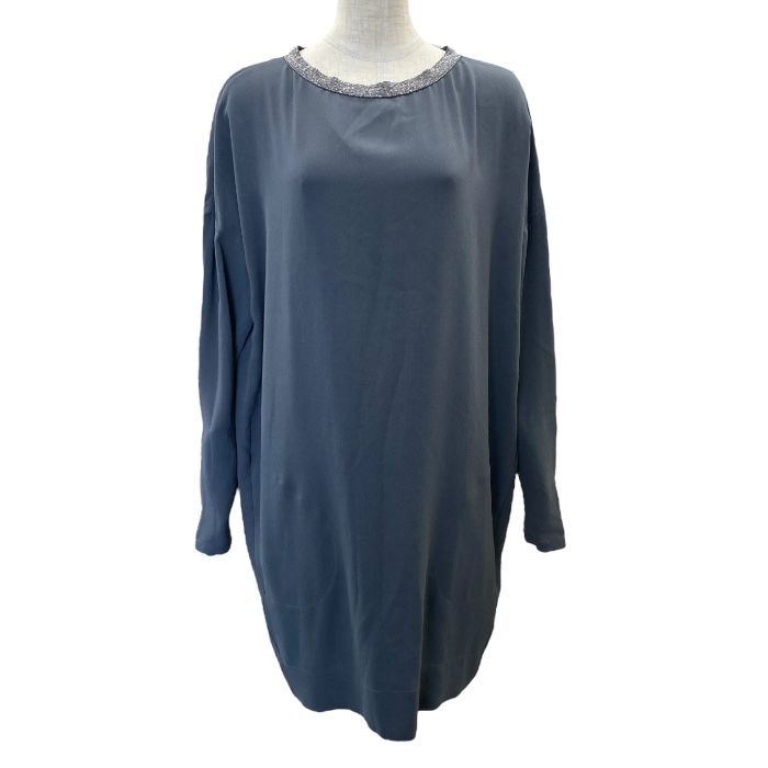 美品 ブルネロクチネリ ワンピース ドレス 膝丈 長袖 グレー シルク