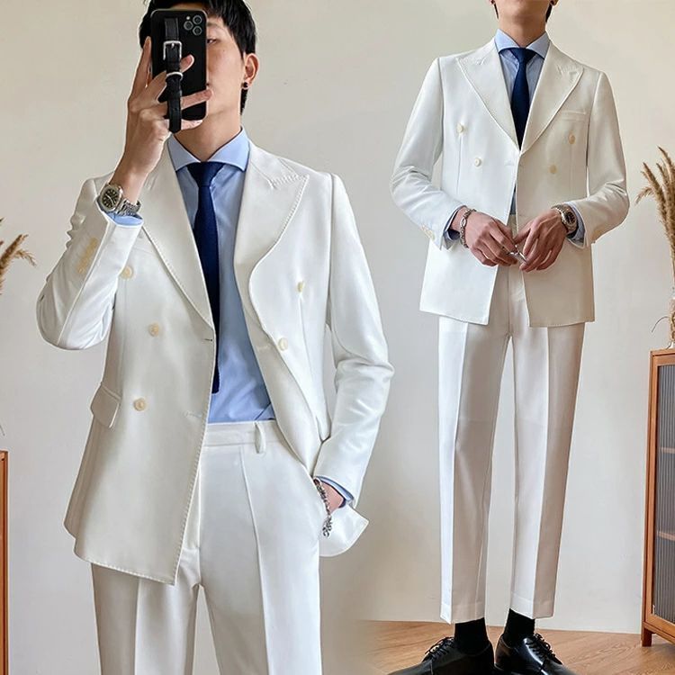 2点セット ビジネススーツ 送料無料6COLOR ジャケット+パンツ ジャケット ダブル スーツ ベルーナ 2点セット洗える！カラーレスジャケットガウチョスーツ 選べるボトムス２点セット洗える！テントラインジャケットスーツ パンツ - ダブルボタン セットアップ ジャケット+ スリムスーツ