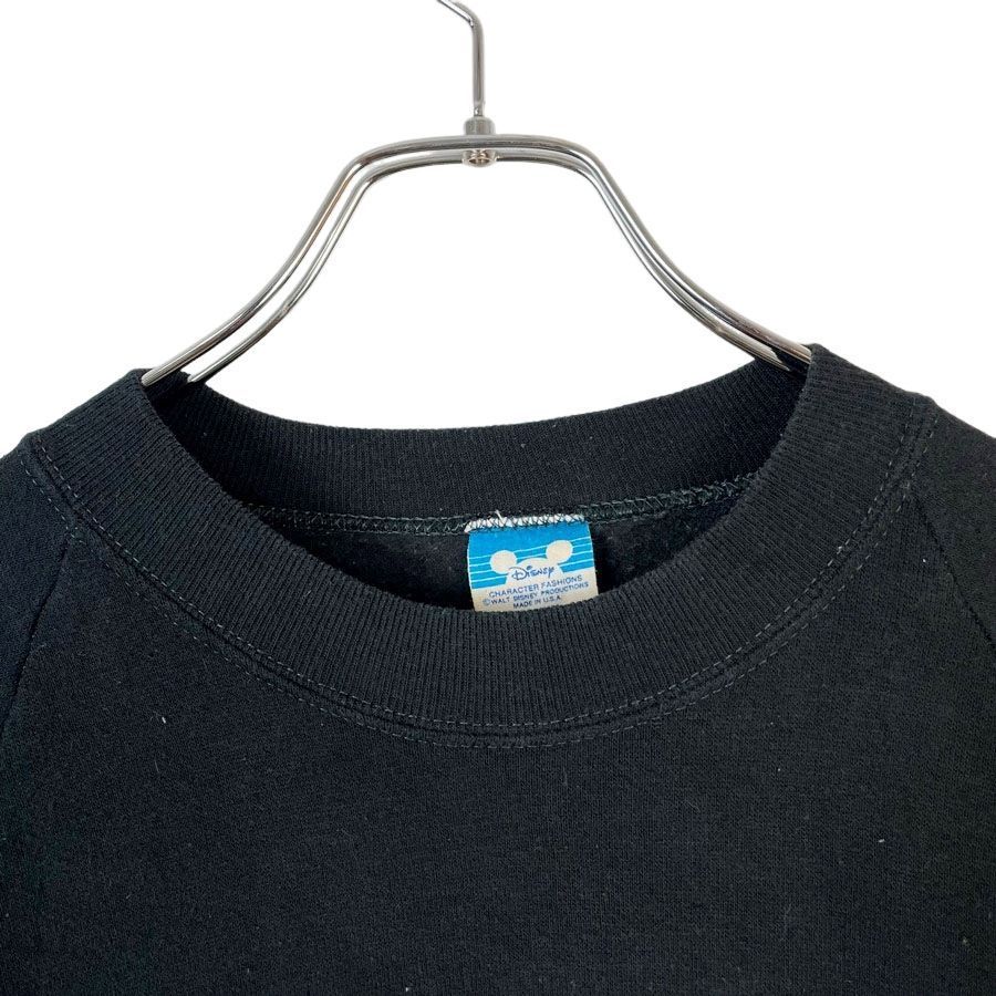 80sUSA製ディズニーDisneyキャラクタースウェットラグラントレーナーキャラ物Mickey Mouseミッキーマウス刺繍フロッキープリント袖ライン黒ブラック赤レッド白ホワイトオレンジアメカジストリートレトロvintageヴィンテージ50925