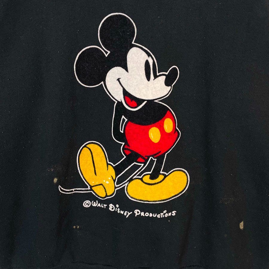 80sUSA製ディズニーDisneyキャラクタースウェットラグラントレーナーキャラ物Mickey Mouseミッキーマウス刺繍フロッキープリント袖ライン黒ブラック赤レッド白ホワイトオレンジアメカジストリートレトロvintageヴィンテージ50925