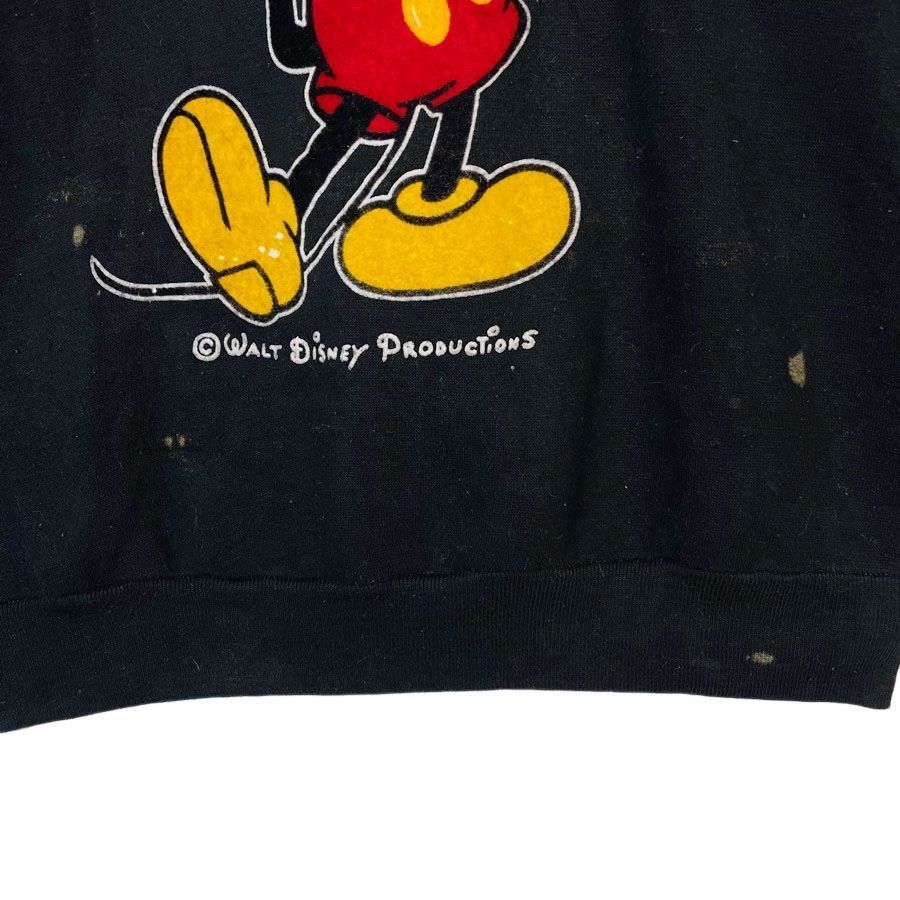 80sUSA製ディズニーDisneyキャラクタースウェットラグラントレーナーキャラ物Mickey Mouseミッキーマウス刺繍フロッキープリント袖ライン黒ブラック赤レッド白ホワイトオレンジアメカジストリートレトロvintageヴィンテージ50925