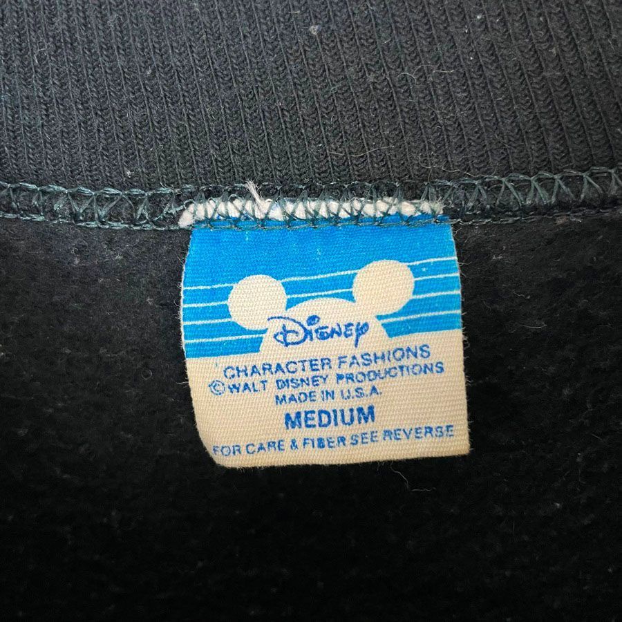 80sUSA製ディズニーDisneyキャラクタースウェットラグラントレーナーキャラ物Mickey Mouseミッキーマウス刺繍フロッキープリント袖ライン黒ブラック赤レッド白ホワイトオレンジアメカジストリートレトロvintageヴィンテージ50925