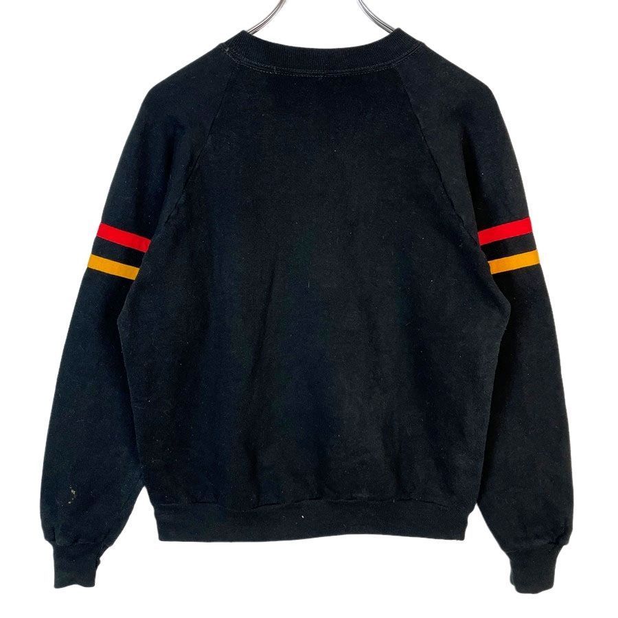 80sUSA製ディズニーDisneyキャラクタースウェットラグラントレーナーキャラ物Mickey Mouseミッキーマウス刺繍フロッキープリント袖ライン黒ブラック赤レッド白ホワイトオレンジアメカジストリートレトロvintageヴィンテージ50925