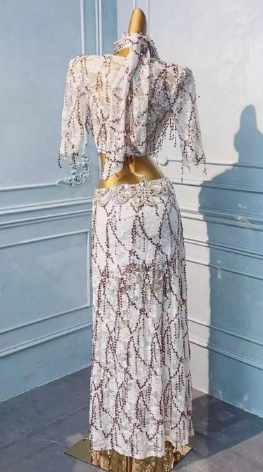 ベリーダンス衣装 ブラベルトスカートセット ホワイト オーダーメイド