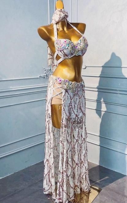 ベリーダンス衣装 ブラベルトスカートセット ホワイト オーダーメイド