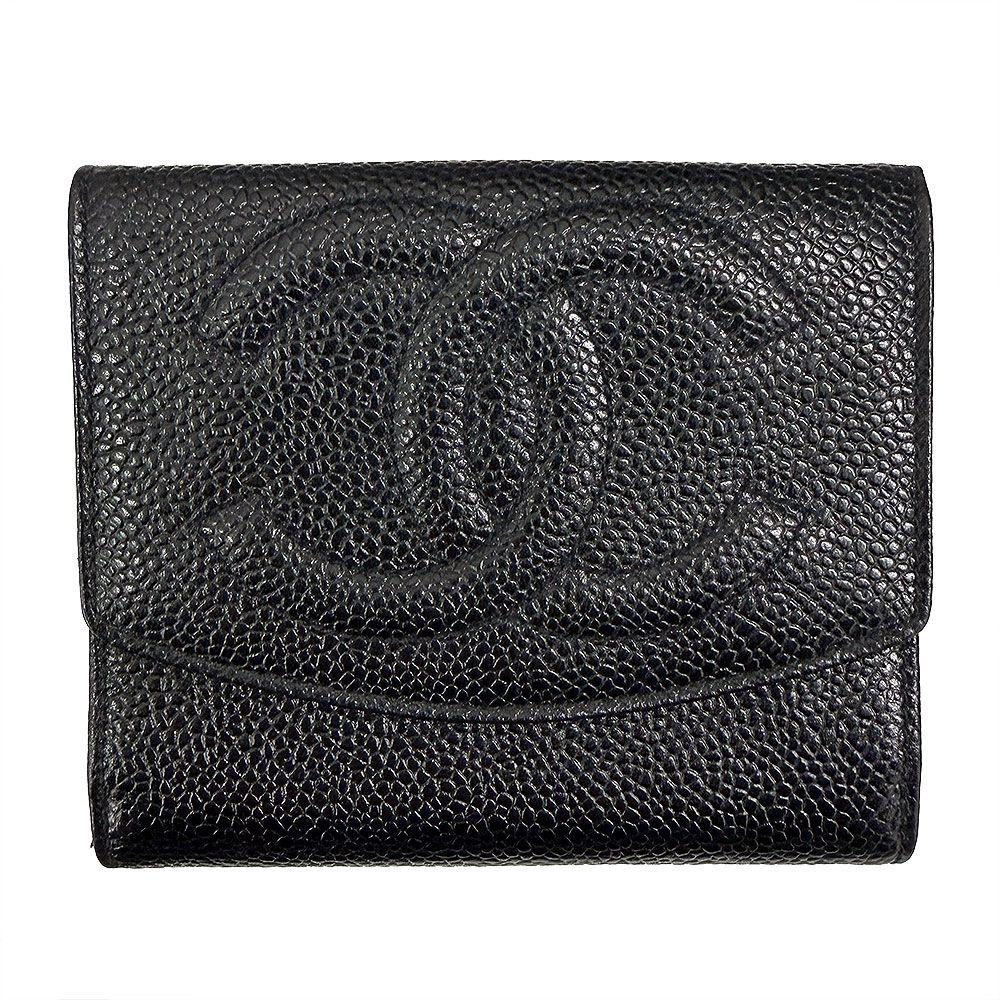 シャネル キャビアスキン Wホック 折り財布 三つ折り財布
