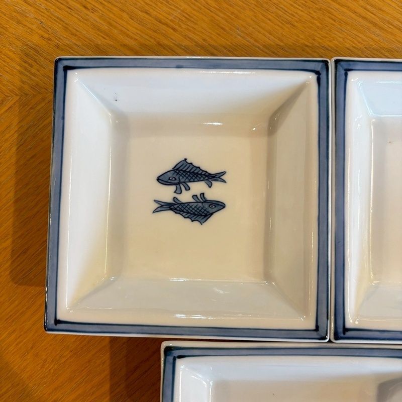 源右衛門 染付魚紋 角型銘々皿 5枚セット 11cm 双魚 角皿 取り皿 小皿