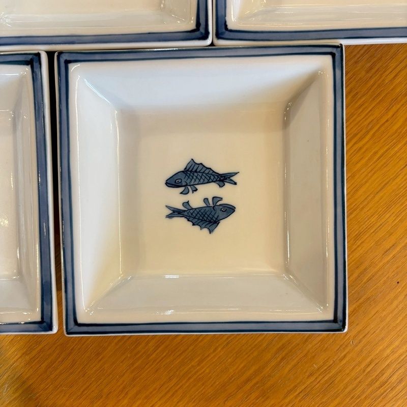 源右衛門　銘銘皿　5枚セット 源右衛門 染付魚紋 角型銘々皿 5枚セット 11cm 双魚 角皿 取り皿 小皿