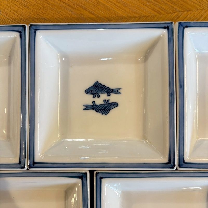 源右衛門 染付魚紋 角型銘々皿 5枚セット 11cm 双魚 角皿 取り皿 小皿