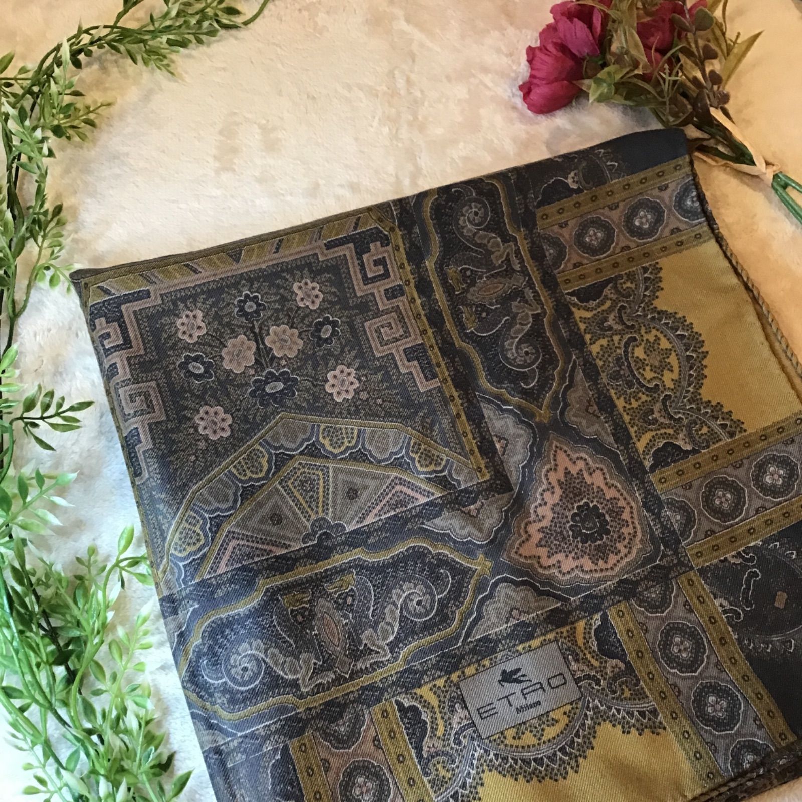 エトロ ETRO 大判 スカーフ ストール マフラー ウール70% シルク 30