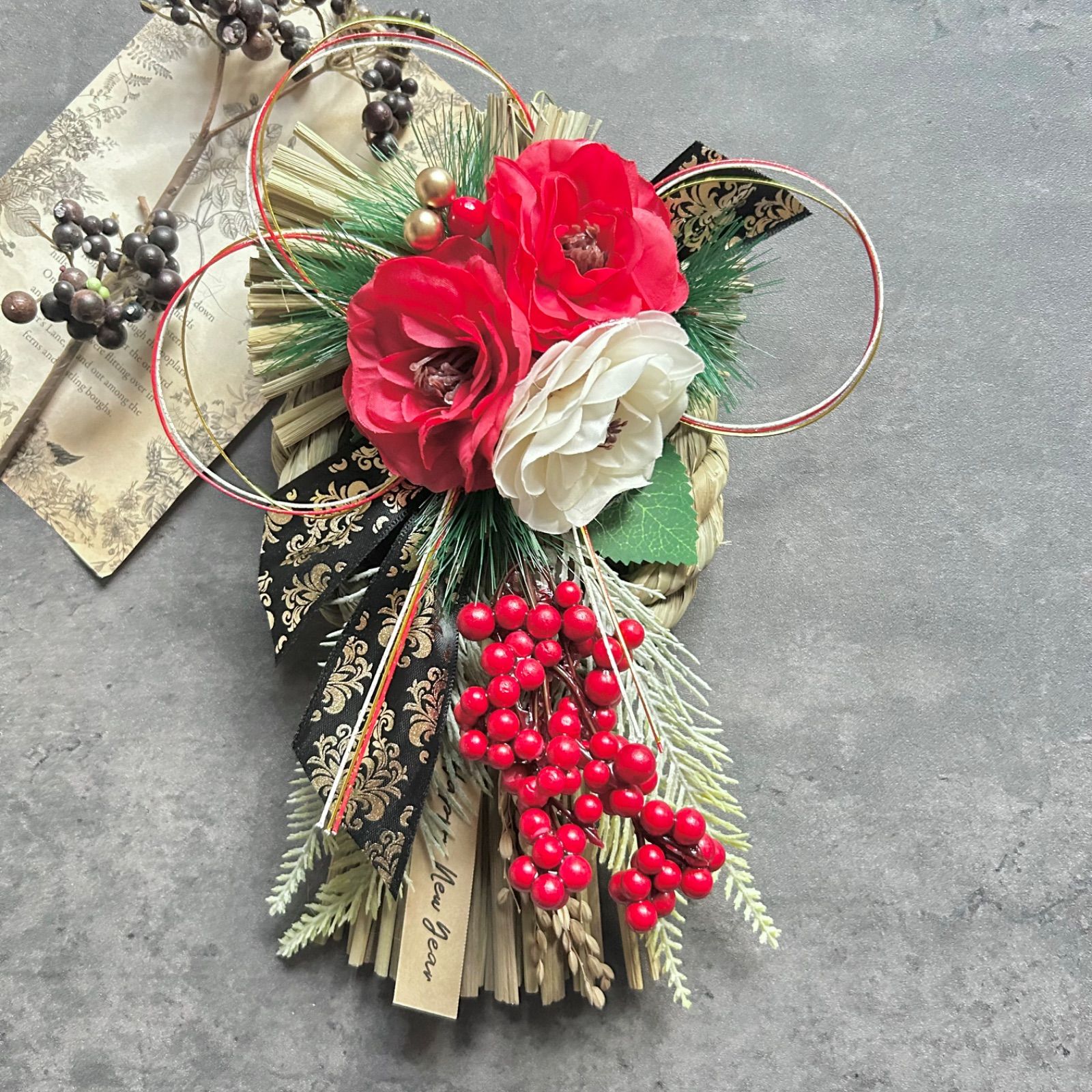 No.165 紅白わらのしめ縄リース2026 ハンドメイド お正月飾り玄関