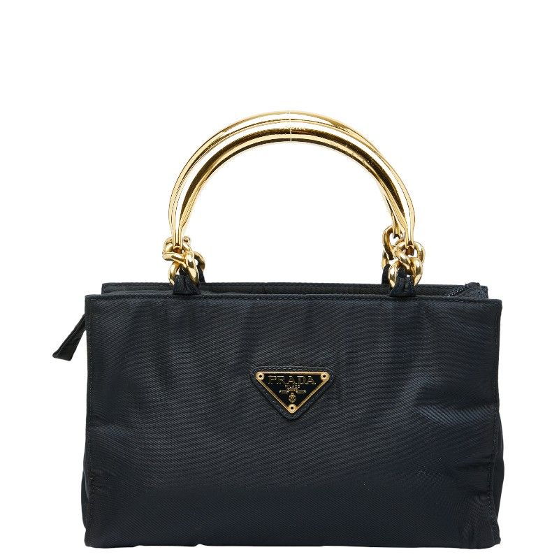 プラダ 三角ロゴプレート ネイビー ゴールド ナイロン レディース