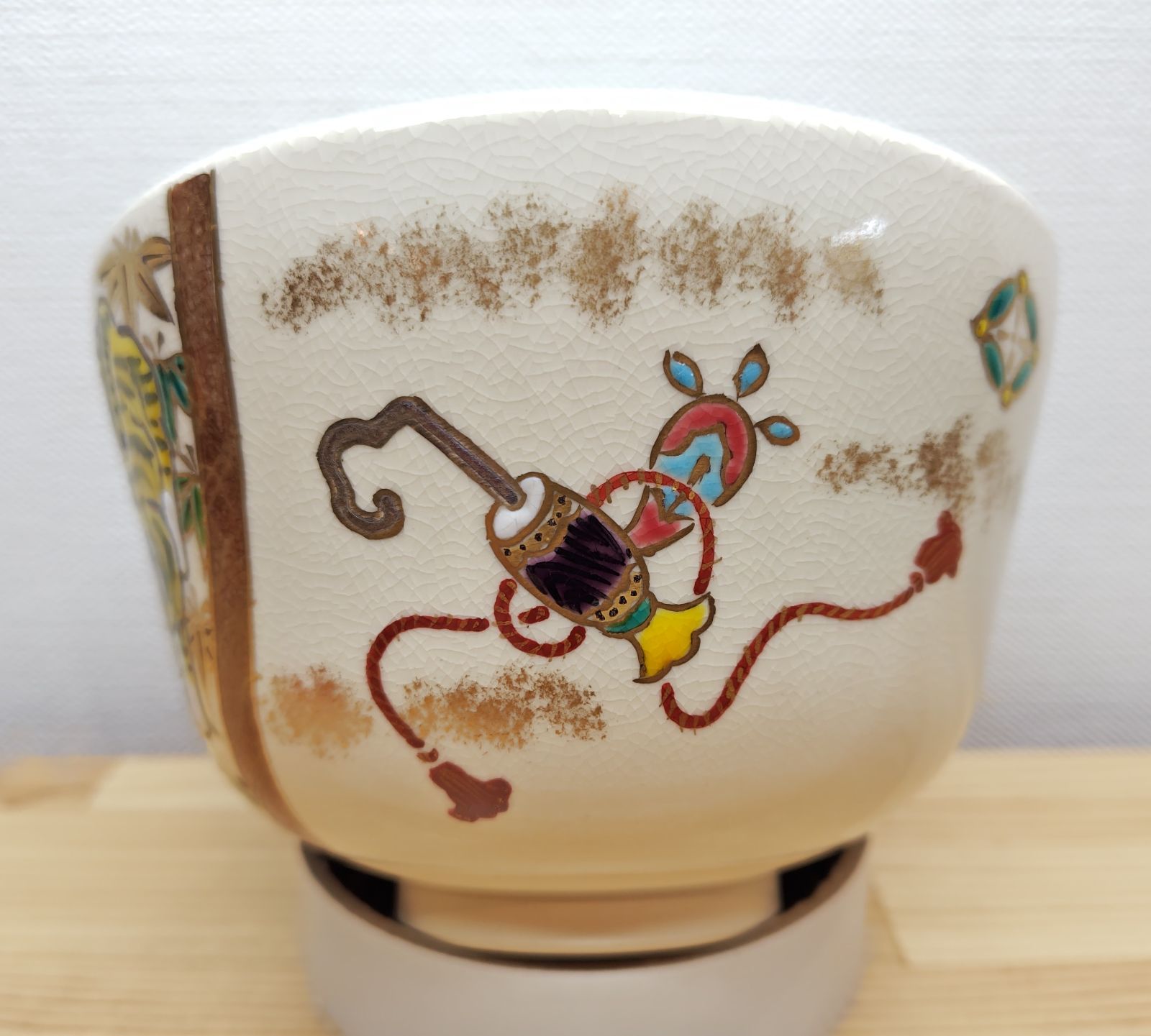 【茶道具】燦光窯　仁清絵巻虎宝尽茶碗（共箱）★送料込★ 逢絢亭】茶道具 茶碗 京焼 仁清 絵巻虎宝尽の絵 燦光（さんこう）窯 共