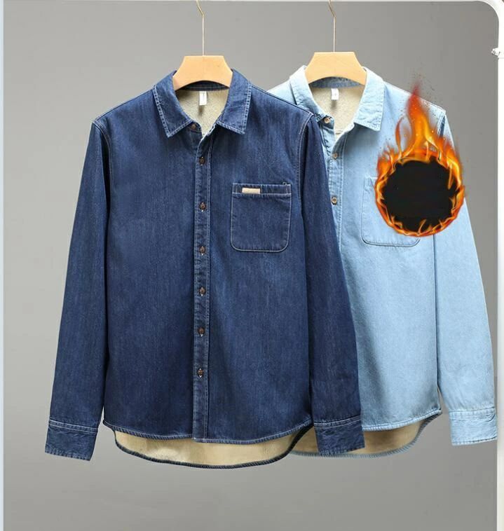 デニムシャツ メンズ シャツ 長袖 アウター インナー トップス カジュアルシャツ 無地 ポケット付き 開襟シャツ 通勤 男性 紳士服 裏起毛 