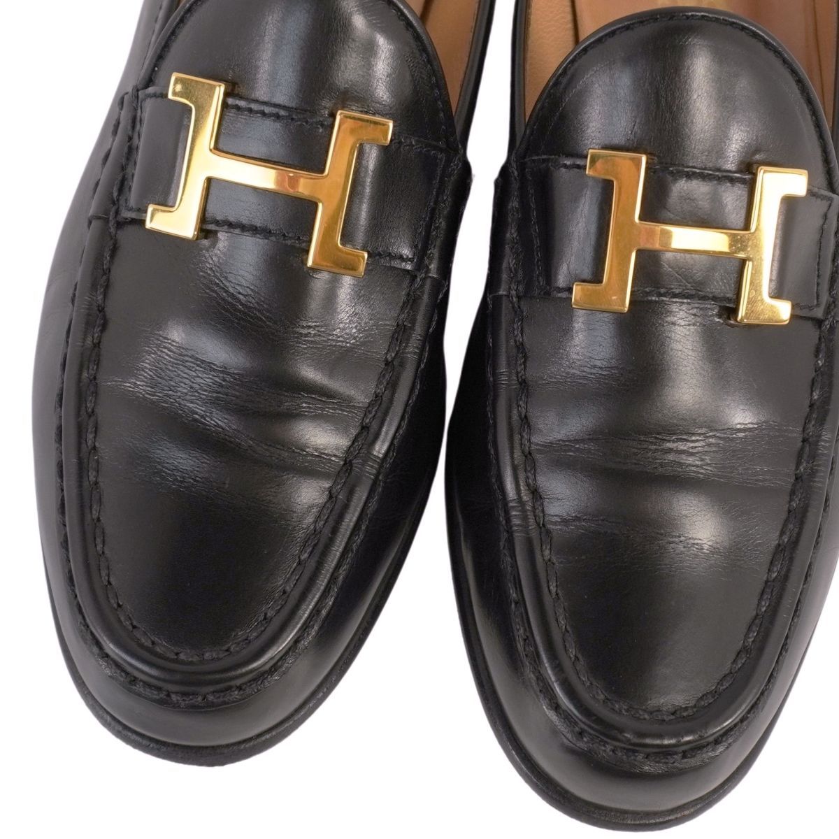【美品】エルメス　ローファーHロゴ　HERMES 美品 エルメス HERMES ローファー モカシン Hロゴ コンスタンス レザー