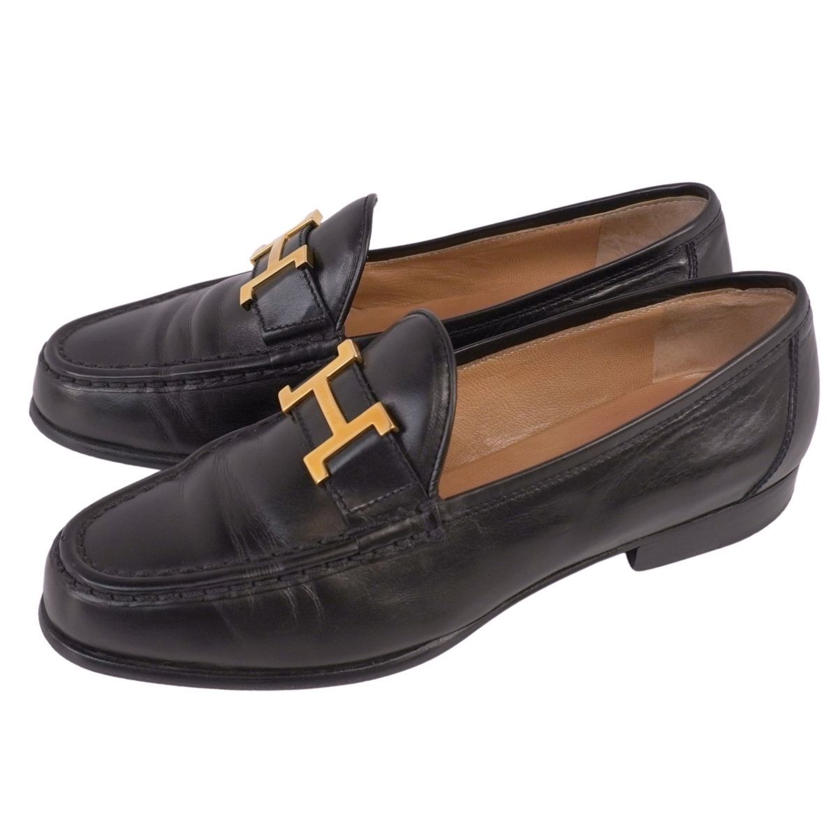 美品 エルメス HERMES ローファー モカシン Hロゴ コンスタンス レザー