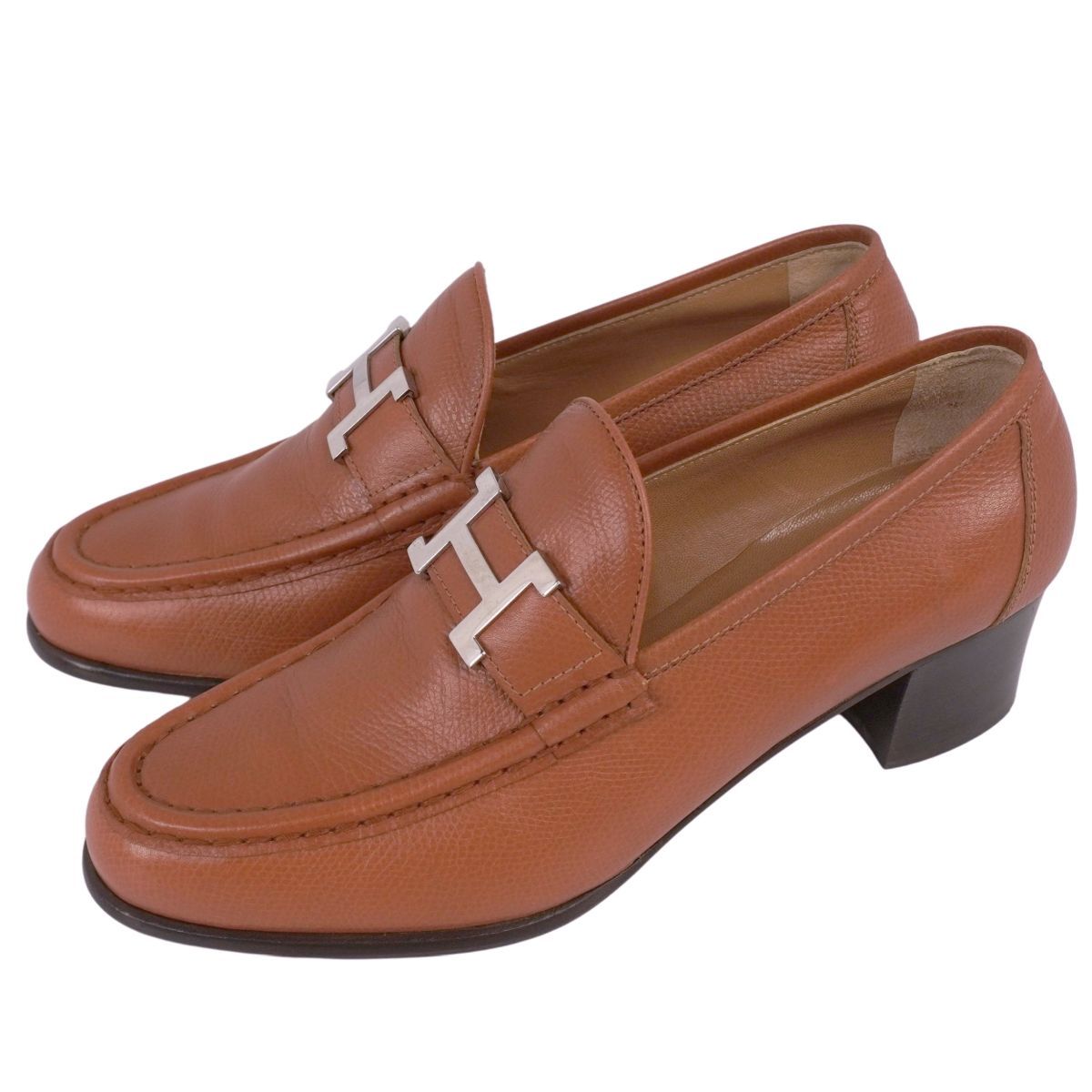 美品 エルメス HERMES ローファー モカシン Hロゴ コンスタンス ヒール
