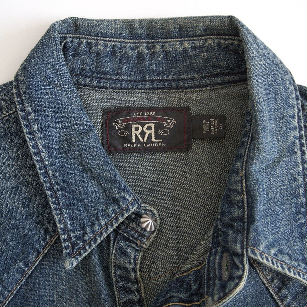 美品】RRL 【インディゴ バッファロー デニム ウエスタン シャツ】L