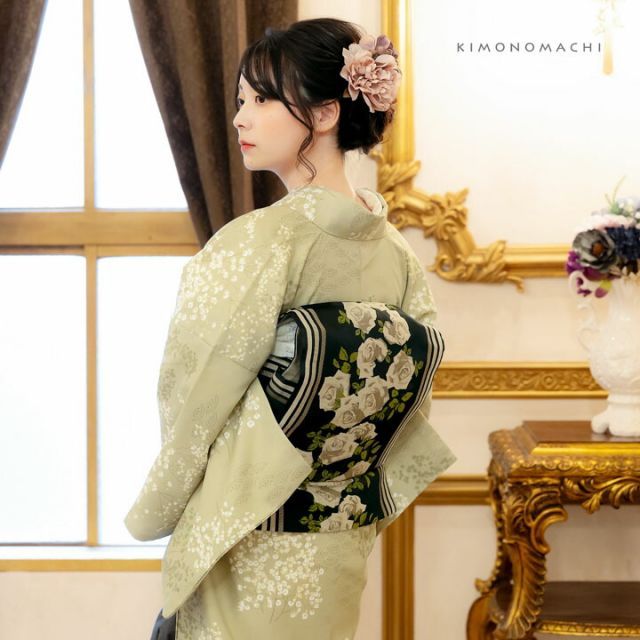 種類16：M/08丸花更紗に菱 灰釉 洗える着物 セット「袷着物＋京袋帯の2