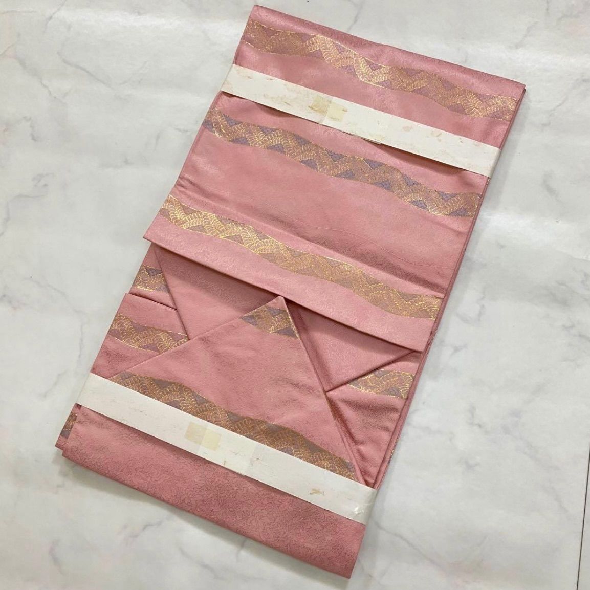 西陣織 絹化粧 全通 八寸名古屋帯 新品未使用品 金糸 正絹 Q823 九寸 名古屋帯 正絹 引箔織 華文 鳥 未仕立て 西陣織工業組合 362 在庫