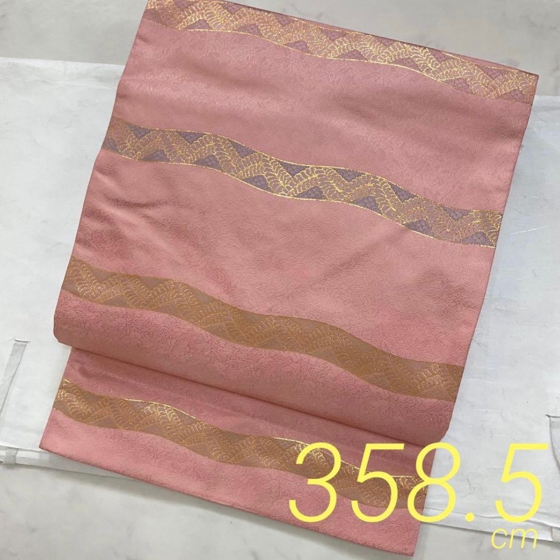 西陣織 絹化粧 全通 八寸名古屋帯 新品未使用品 金糸 正絹 Q823 九寸 名古屋帯 正絹 引箔織 華文 鳥 未仕立て 西陣織工業組合 362 在庫