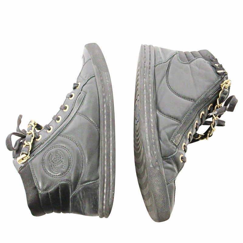 シャネル CHANEL オールレザー チェーン スニーカー ココマーク 35