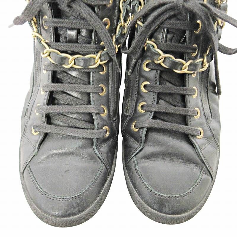 シャネル CHANEL オールレザー チェーン スニーカー ココマーク 35