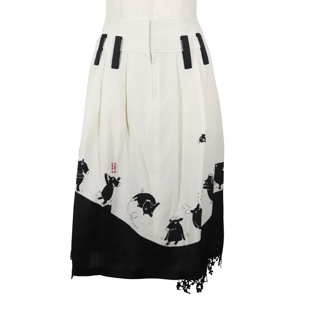 OLLEBOREBLA オレボレブラ フ スカート ぶたさん ポリエステル×レーヨン 白 黒 レディース