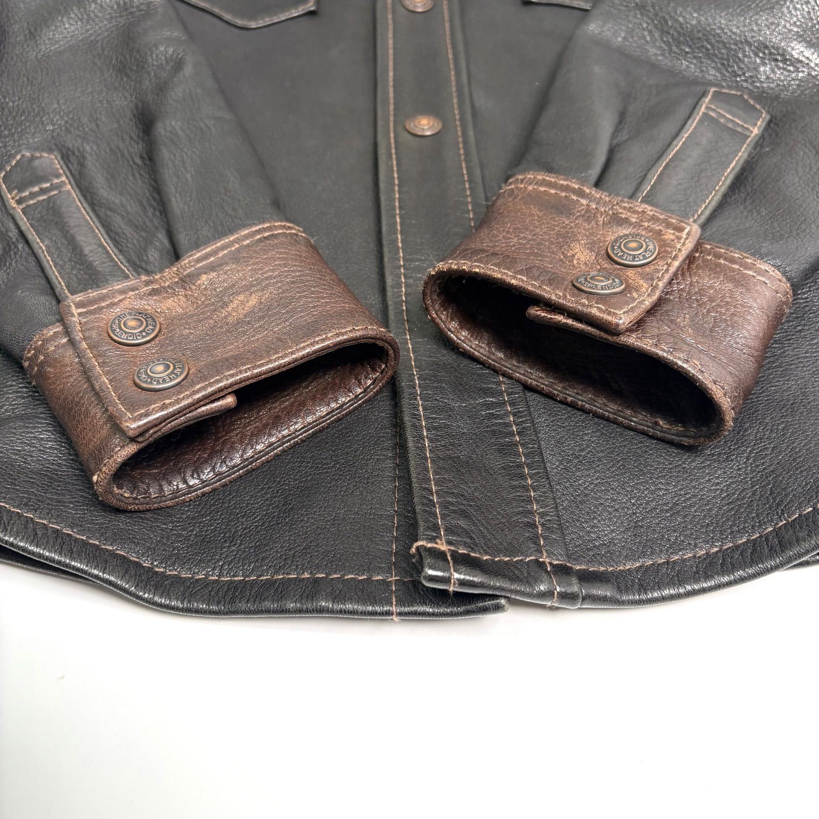 日本製】THE FLAT HEAD レザージャケット ディアスキン 黒 x 茶 38 鹿