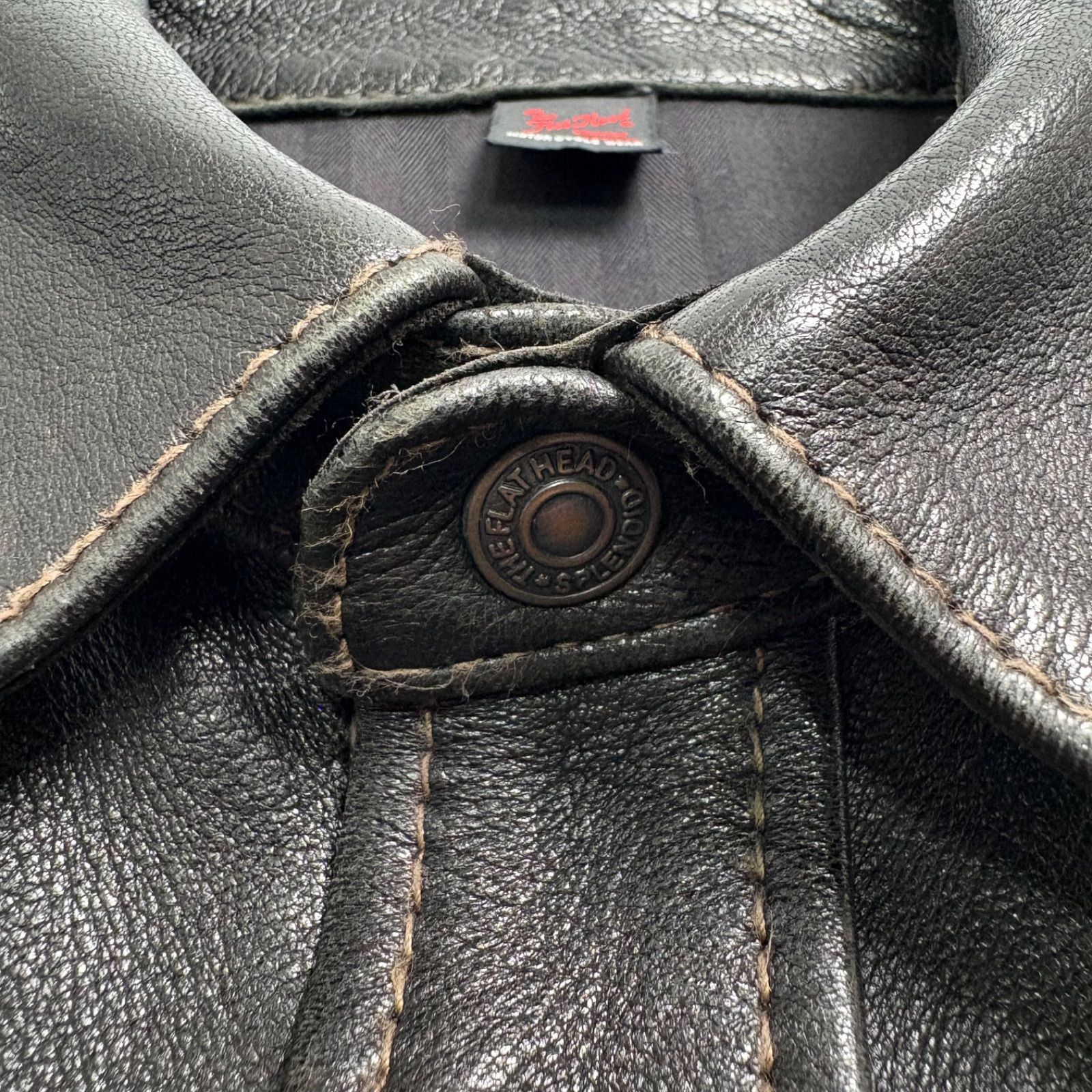 日本製】THE FLAT HEAD レザージャケット ディアスキン 黒 x 茶 38 鹿